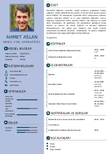 Vinç Operatörü Cv Örnekleri cv indir